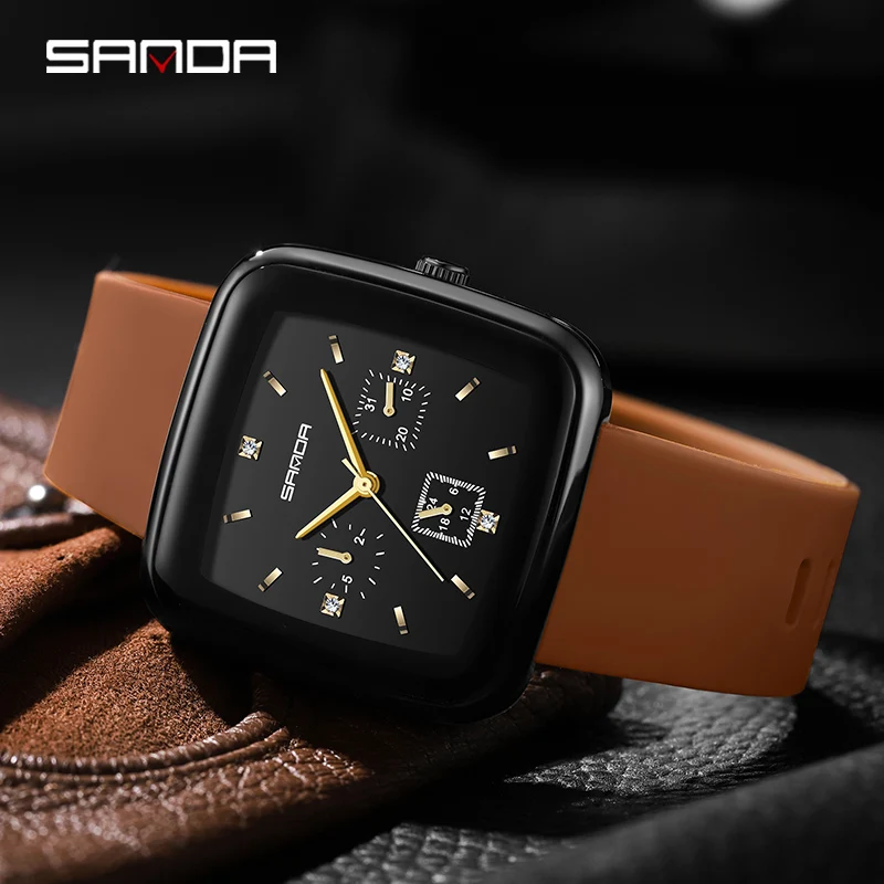 SANDA Fashion Casual Mens Watches Genuine Watch Square Dial Design Quartz Watch Shockproof Waterproof Multifunction Dial P1112