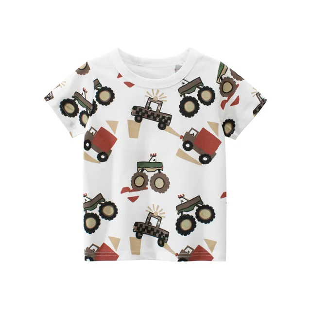 2022 Summer Boys T Shirt Cartoon Dinosaur Baby T-shirts Short Sleeves Full Print Children Clothing Cotton Kids Clothes Tee Tops Q