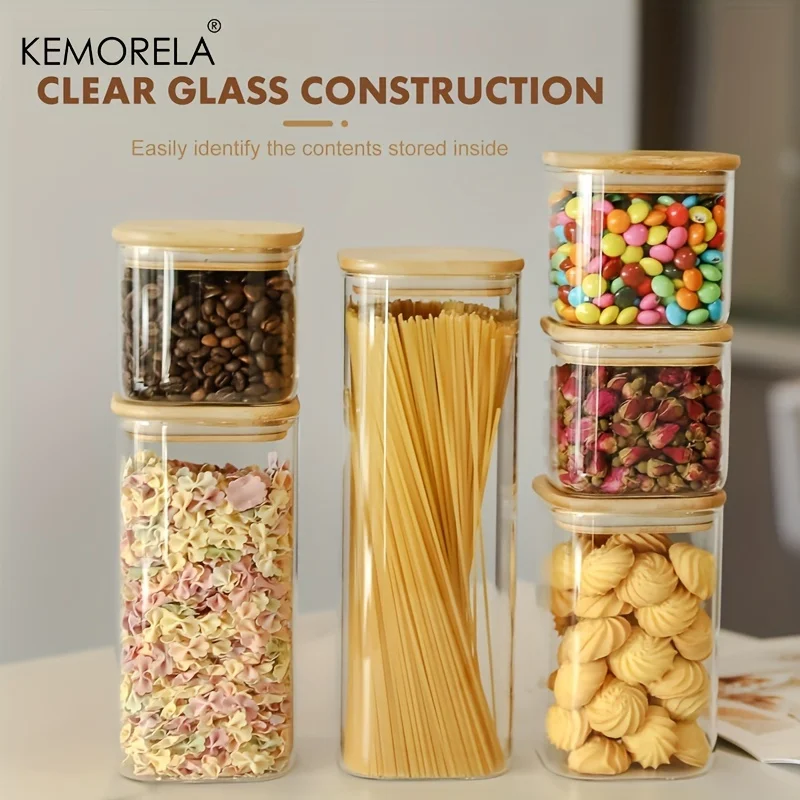 Recipiente de armazenamento de alimentos de vidro quadrado com tampa, recipiente transparente hermético sem bpa para despensa, café, máquina de lavar louça segura, 1 peça 4