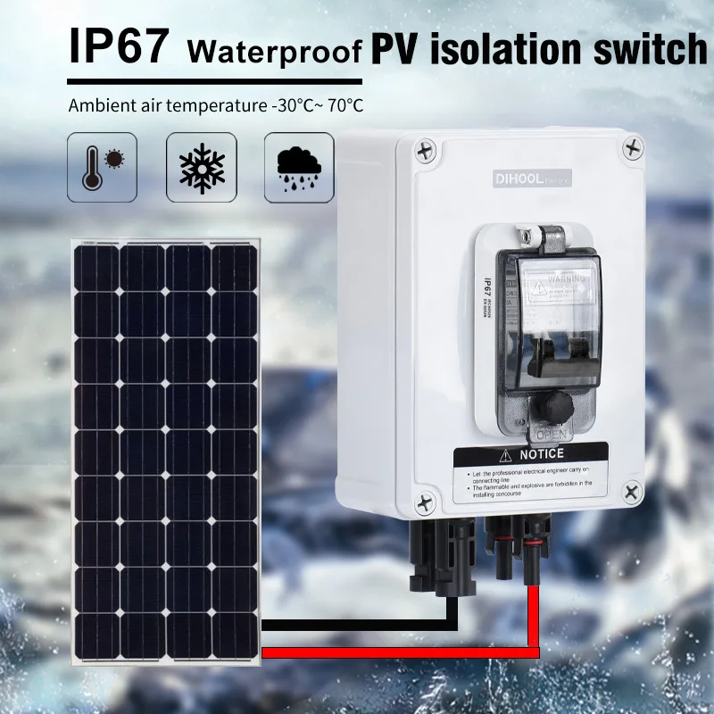 Outdoor Waterproof IP67 Photovoltaic Isolation DC Switch 500V 16A 32A PV Combiner Box Circuit Breaker Disconnect Switch