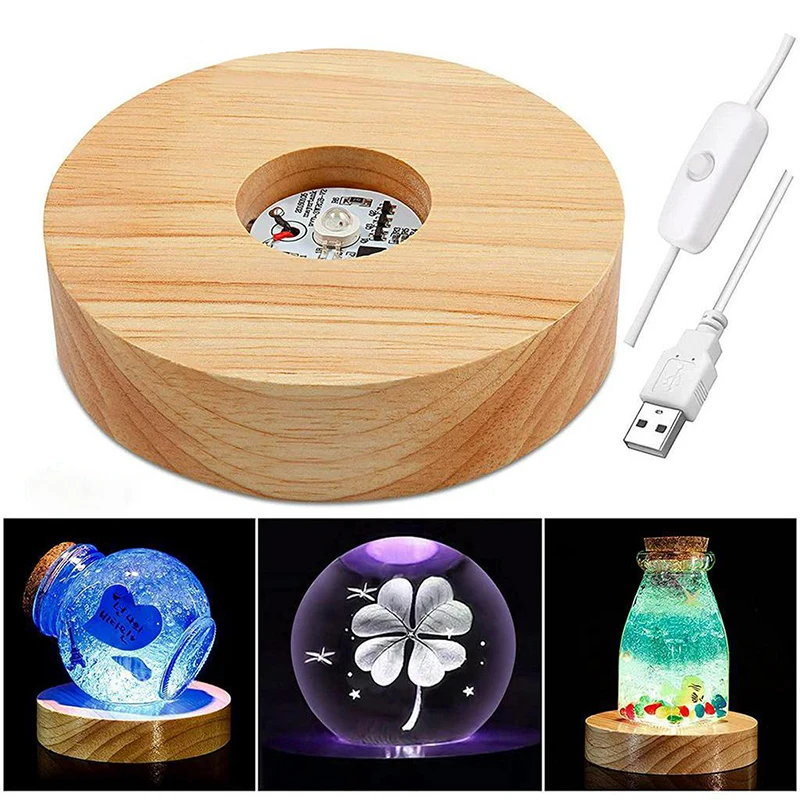 hqcp01 solid oak wood quiet smooth rotating tray round dining table with lazy susan and beautiful carving patterns 10cm Wood Light Base Rechargeable Wooden LED Light Rotating Display Stand Lamp Holder Lamp Base Art with Power adapter