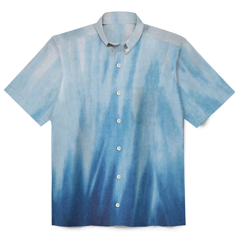 Customized Printed Men Short Sleeve Shirt Design Your Own Shirt Tie Dye Pattern Simple Luxury Button Up Shirt Tops Bamboo Cotton 3
