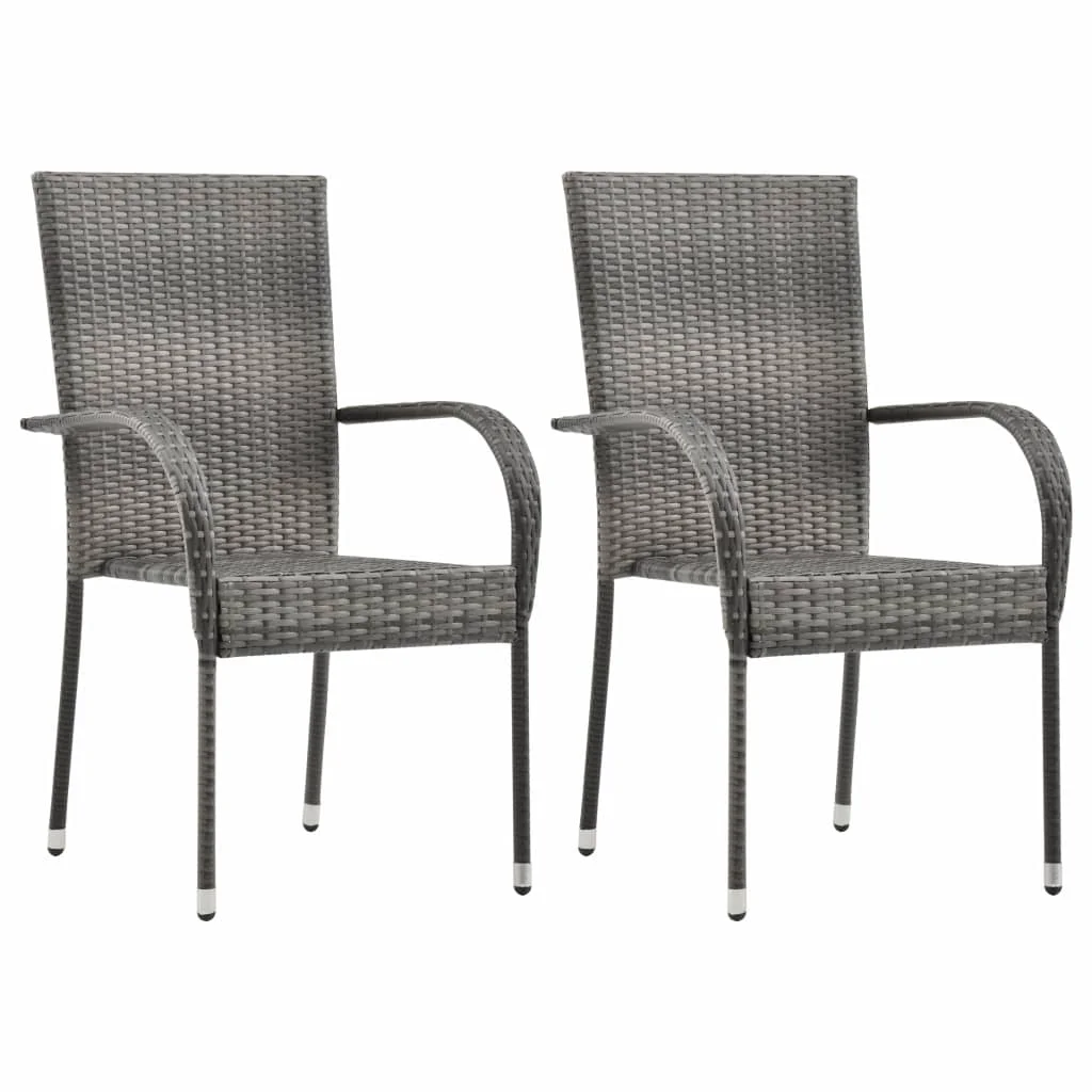 Patio Stackable Outdoor Chairs Deck Outside Porch Furniture Set Balcony Decor 2 pcs Gray Poly Rattan