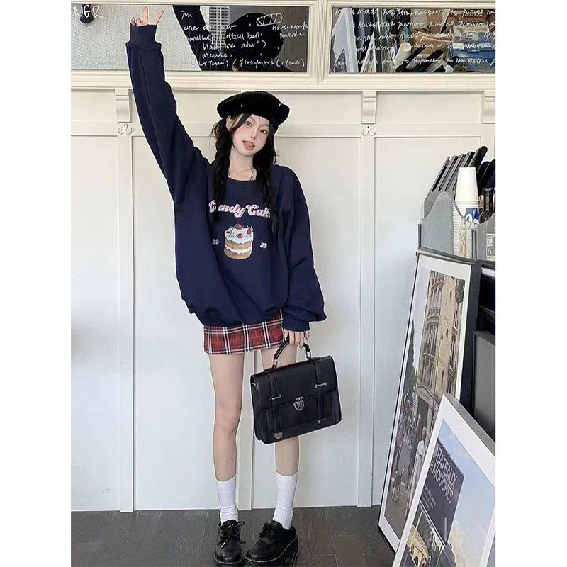 MEXZT Streetwear Print Sweatshirt Women Y2K Harajuku Oversized Fleece Hoodies Korean Vintage Thick Loose Casual Pullovers Tops