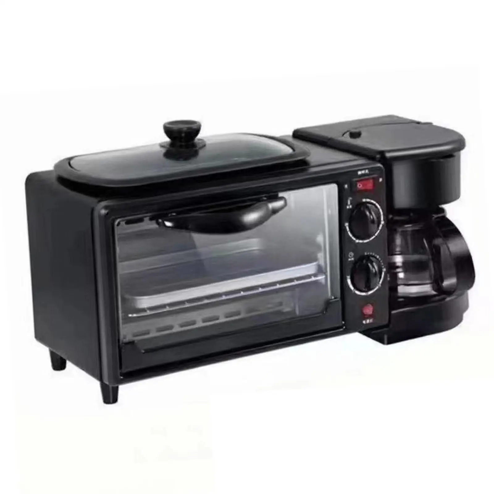 3 in 1 Breakfast Maker Multifunctional Toasters Oven with Timer with Glass Lid Oven Breakfast Maker for Bread Sandwich Egg