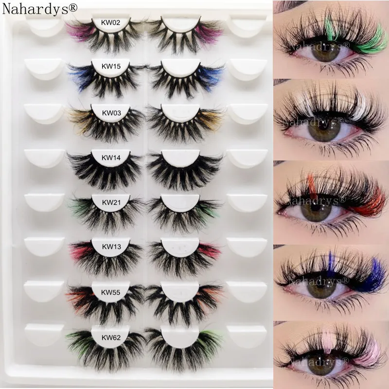 

Wholesale Colored Mink lashes Mixed Color Makeup Dramatic Colored Natural False Eyelashes Free Shipping
