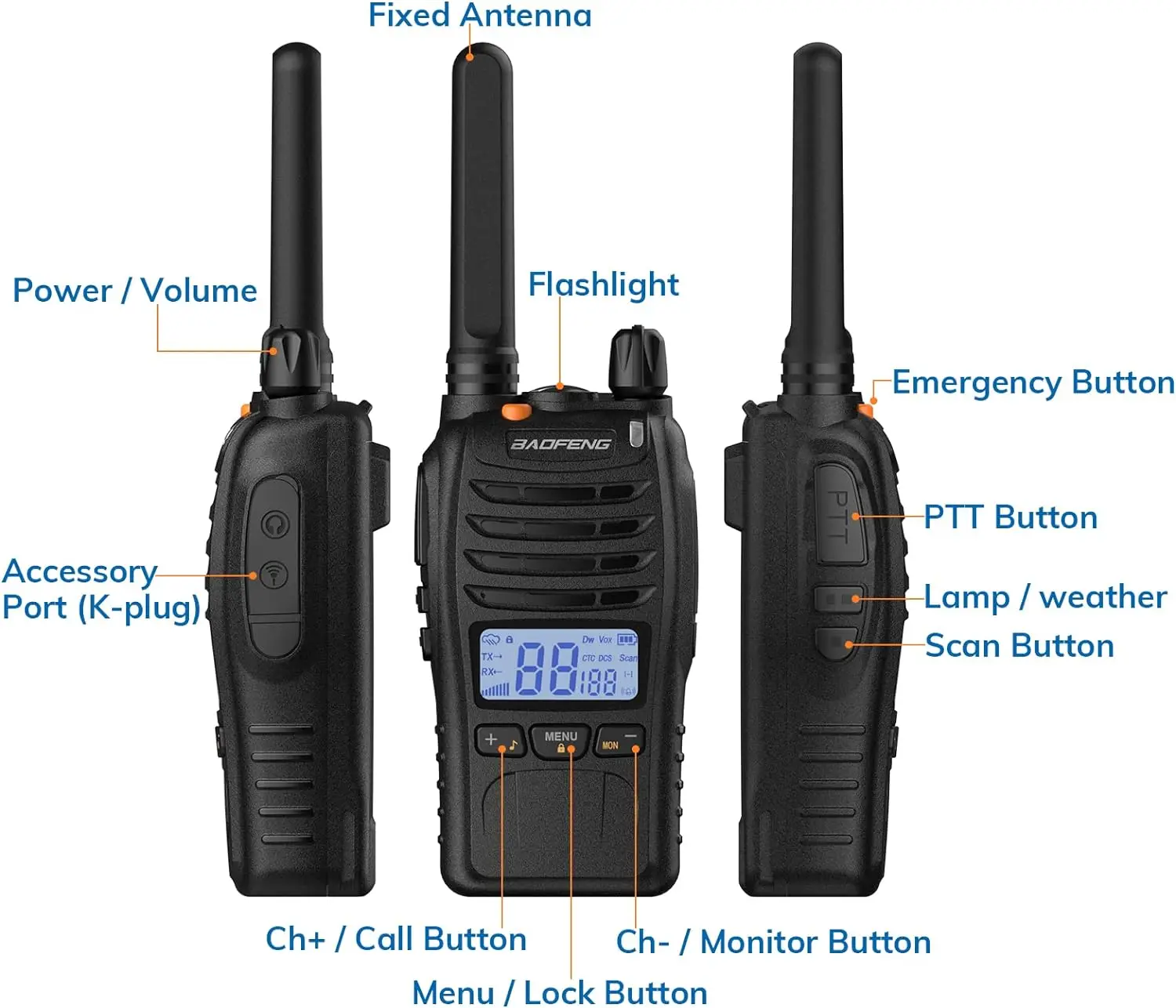 BAOFENG BF-88ST Pro Walkie Talkie, Upgraded Long Range Rechargeable License-Free PMR446 Two Way Radios with LCD Display,4 Pack 5