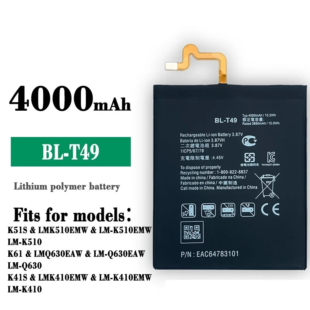 

4000mAh BL-T49 Replacement Battery For LG K510 K51S K61 K41S LM-K410BMW LM-K510BMW LM-K510HM Mobile Phone Bateria + FREE TOOLS