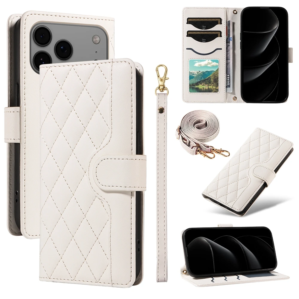 Elegant Leather Lanyard Wallet Magnetic Phone Flip Case & Purse Cover