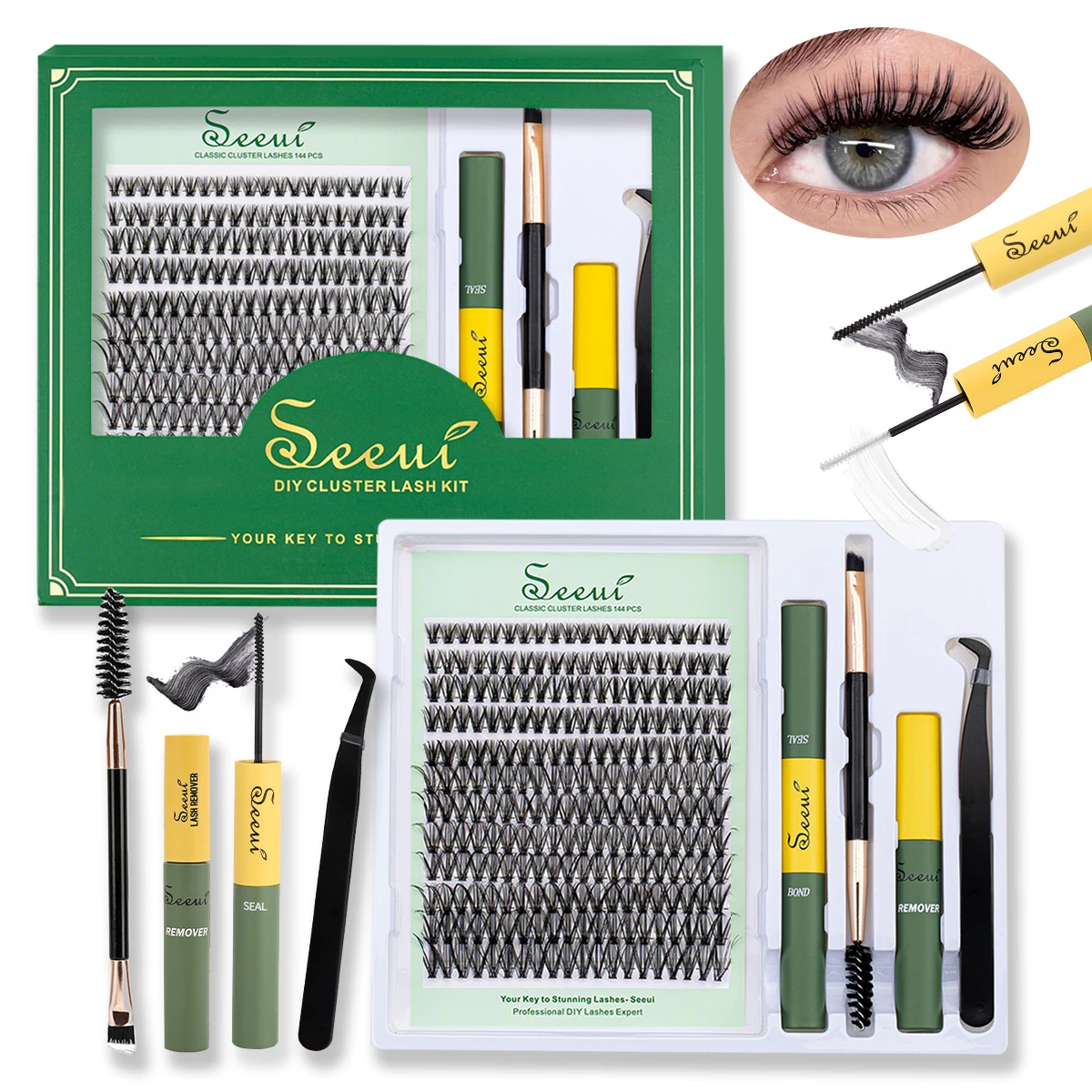 Individual Lashes Cluster Lash Clusters DIY Eyelash Extension Resuable with lash glue remover tweezers lash brush fake eyelashes lash extension kit eyelash set lash glue brow and lash kit