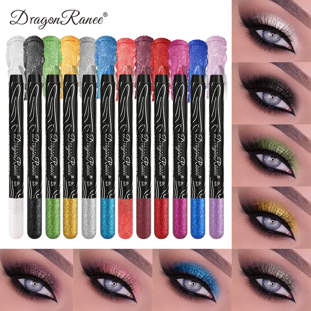 12 Colors Long-lasting Glitter Eyeshadow Pencil Pigment Blue Brown Black Eyeliner Pen Women Fashion Shimmer Eye Shadow Makeup 2
