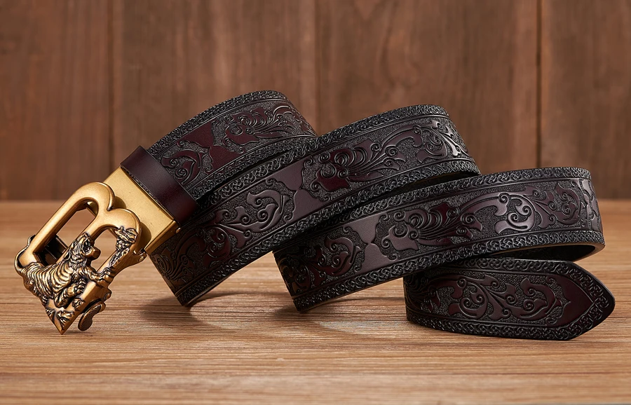 3.5CM Tiger Alloy Automatic Buckle Cowskin Leather Belt Quality Men Wasitbad Strap Genuine Leather Gift Bussiness Belt For Jeans