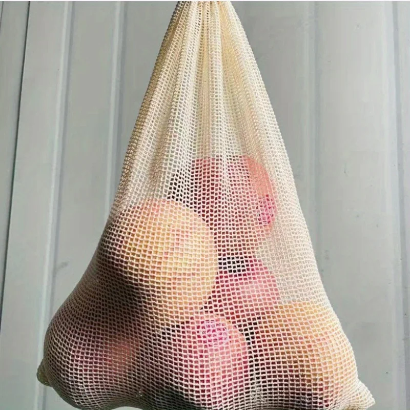 Eco-Friendly Cotton Mesh Produce Bag with Drawstring for Groceries, Vegetables, and Fruits
