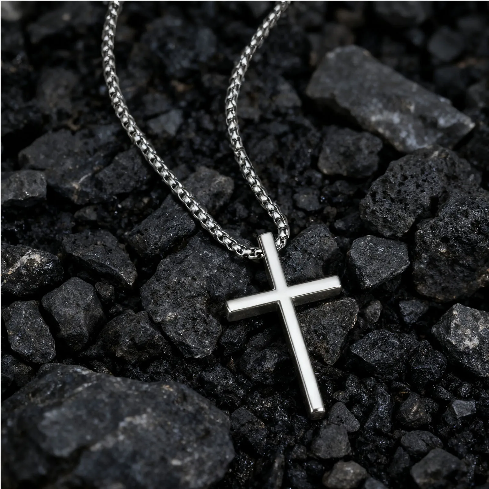 Basic Punk Cross Necklace for Men,Silver Color Metal Cross Pendant Necklace with Gift Card,Male Sweater Chain