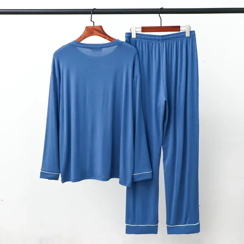 

Wear Male Pajamas Modal Sets Loose Sleepwear For Sleeve 2 Solid Homewear Casual Plus Long PCS Size Men's Color Lounge