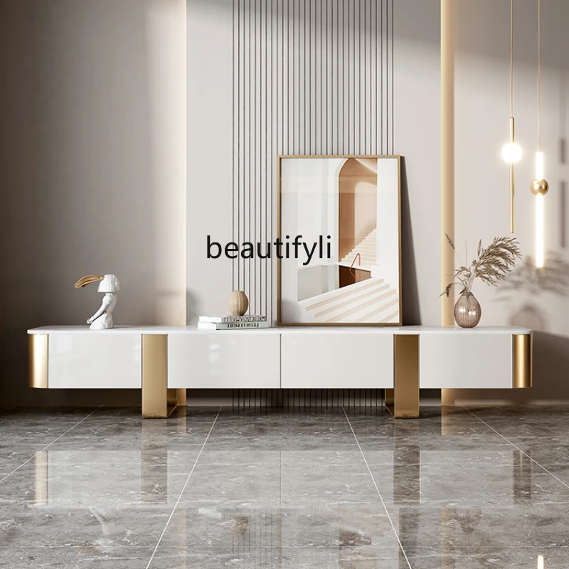 

Modern Light Luxury TV Cabinet and Tea Table Combination Stone Plate Floor Cabinet High-Grade Living Room Furniture