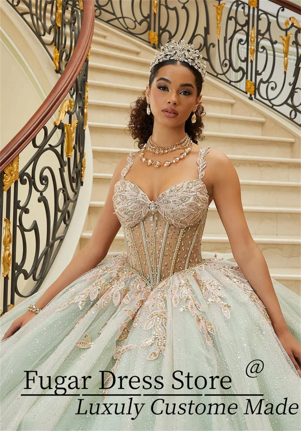 Quincenara Dresses Sparkling Diamant and Crystal Beading Three-Dimensional Metallic Embroidery Luxury Birthday Dress