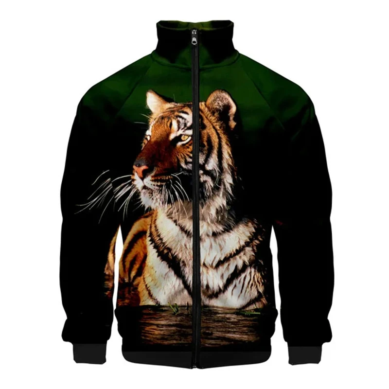 thumbnail image 1 of Chaquetas con estampado de tigre en 3D para hombre, chaqueta informal de manga larga a la moda, ropa de calle transpirable, abrigos holgados y cómodos con cremallera, 1 of 5