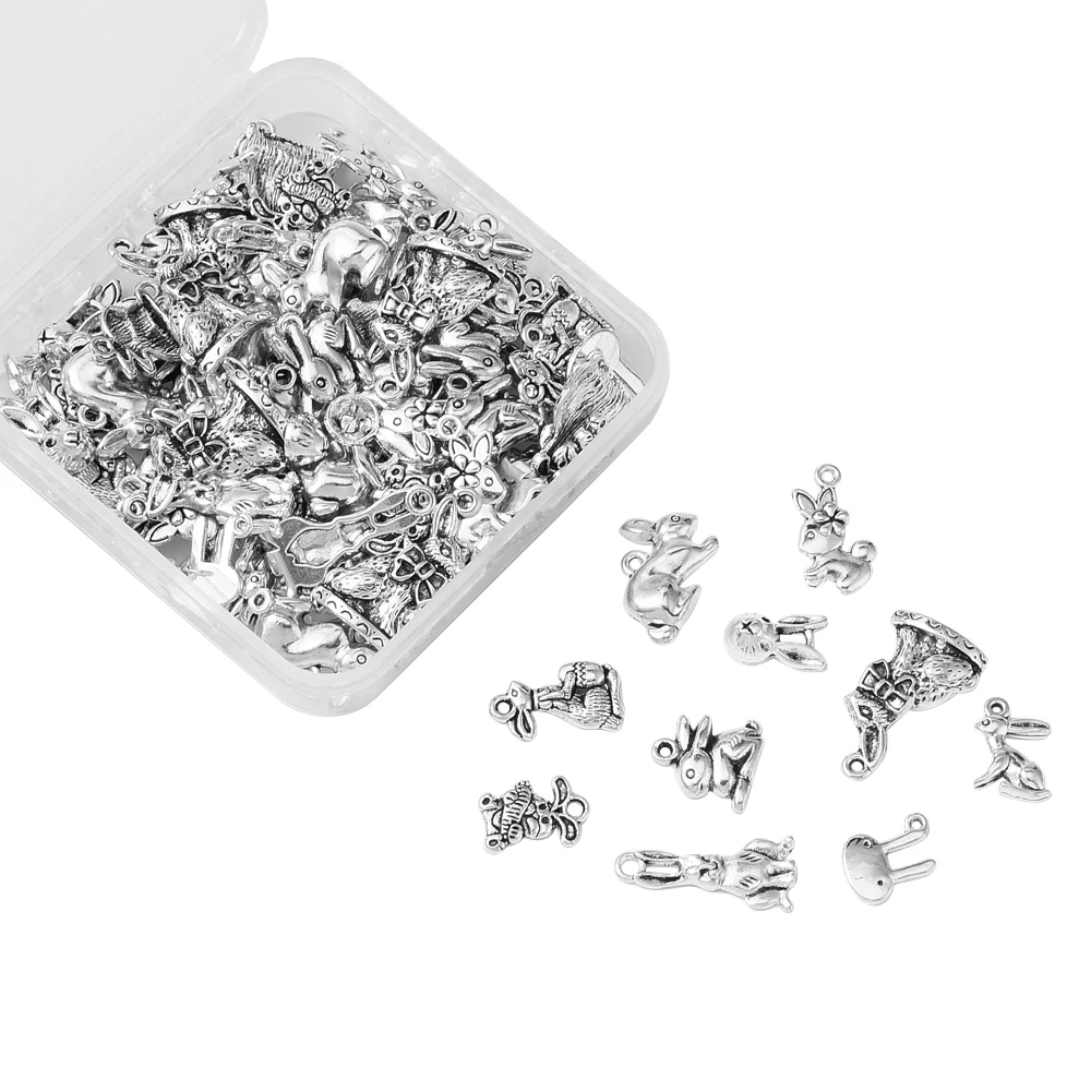 PandaHall 100Pcs 10 Style Cute Bunny Charms Mini Easter Animal Rabbit Charm Bulk for Bracelet Necklace Jewelry Making DIY Craft