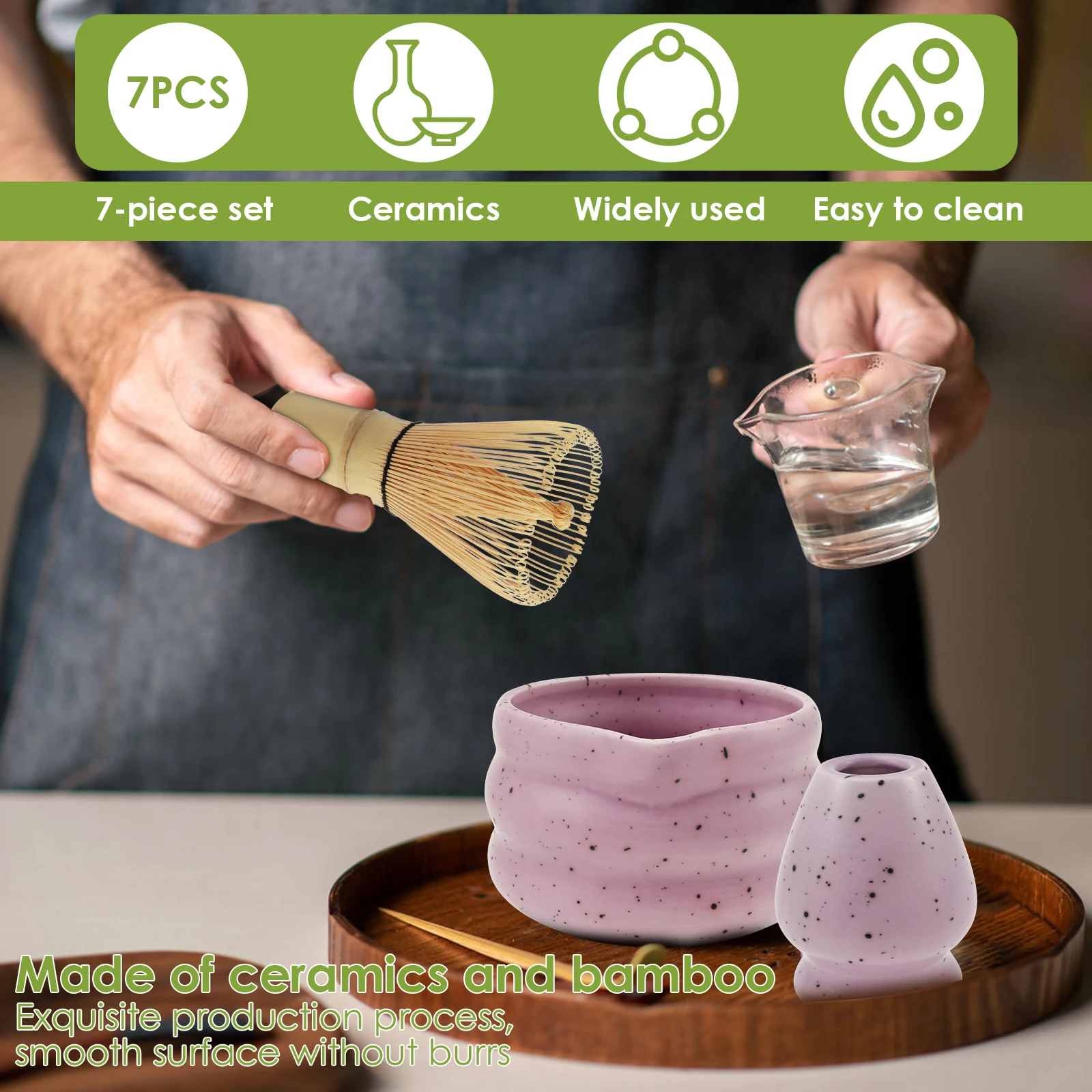 Japanese Matcha Tea Set Safe Bamboo Whisk Teaspoon Tea Bowl Indoor Making Tools Accessories Ceramic Matcha Gift Box 7Pcs