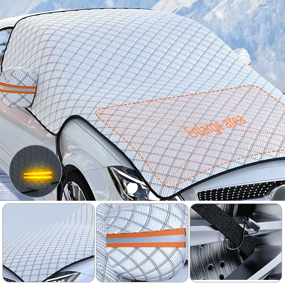 

Universal Car Snow Cover Extra Large Car Windshield Cover Protection with Hood Side Mirror Cover Snowproof Sunshade Protector