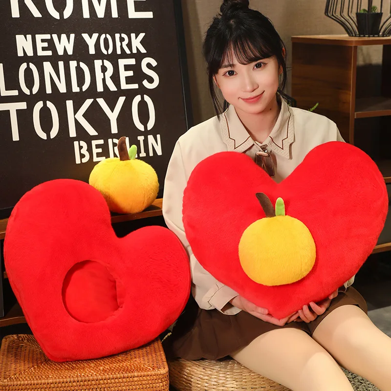Creative Love Heart Orange Plush Toys Soft Stuffed Red Love Heart Shape Pillow for Lover Kids Girls Birthday Gift New Year Decor