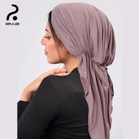 Light Purple Muslim Stretch Inner Hijab Fashion Solid Headband Scarf Ladies Polyester Turban Hats Hair Cover Caps Headscarf 1