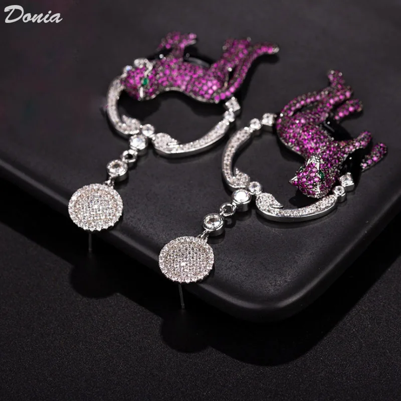 Donia Jewelry European and American Fashion Titanium Steel Micro-Inlaid AAA Zircon Leopard Silver Needle Luxury Earrings