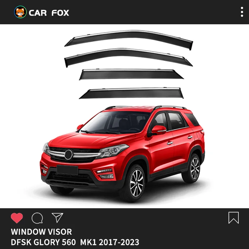 

For DFSK Glory 560 2017-2023 Plastic Window Visor Vent Shades Sun Rain Deflector Guard 4PCS/SET For DFSK Glory 560 2017-2023