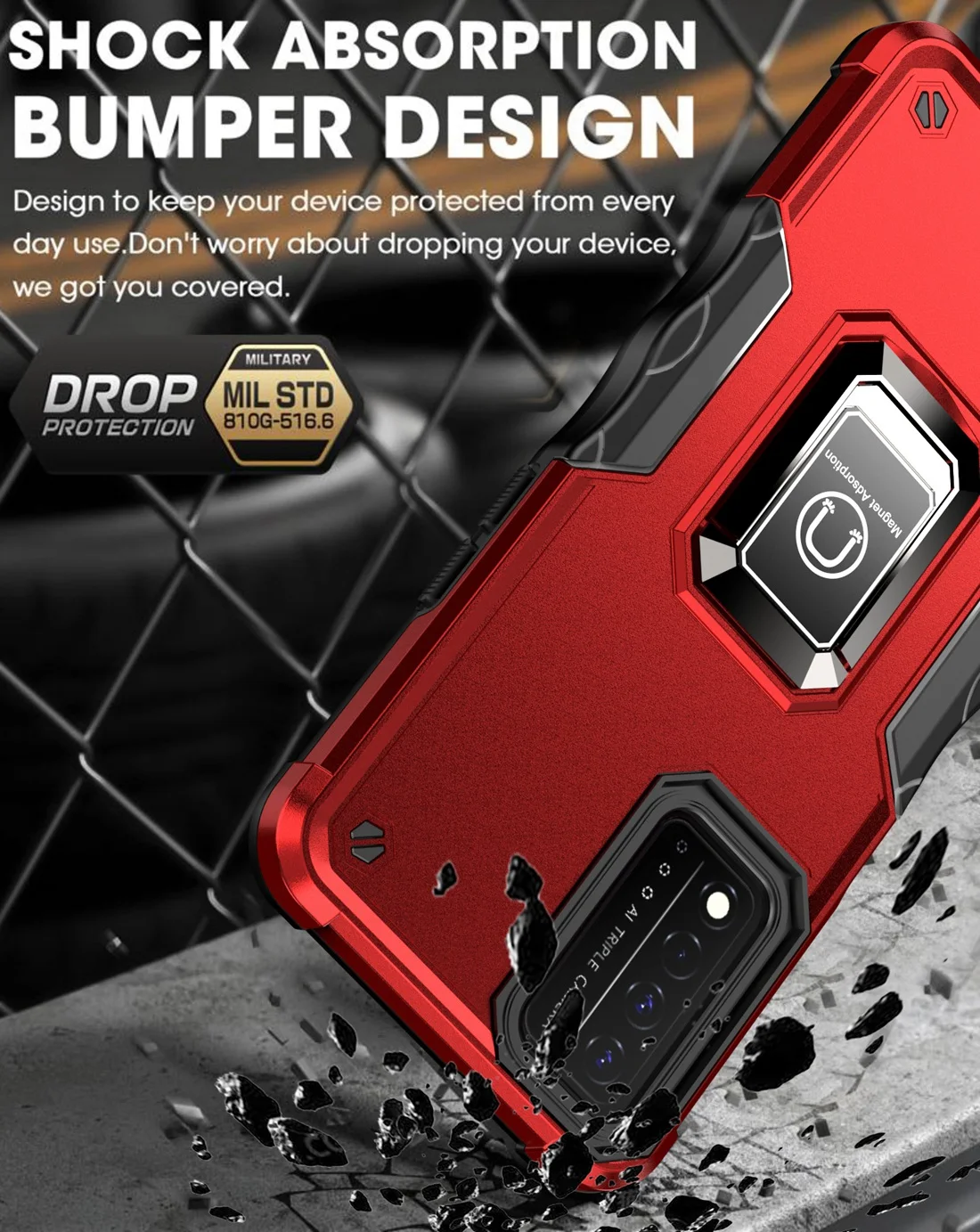 Phone case Magnetic case Phone protector cover Revvl V+ 5G Phone Cover Metal Ring Magnetic Kickstand Shockproof Case for T-Mobile Revvl V+ 5G