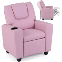 Toddler Recliner Chair with Cup Holder, Adjustable Lounger for Kids, Pink Ergonomic Furniture for Ages 3+