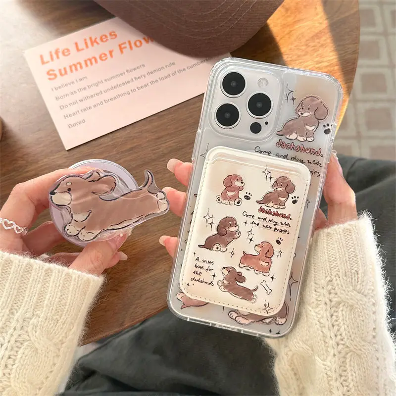 

Симпатичный граффити собака Магнитная сумка для карт подходит для iPhone 15 Promax подходит для Apple 14 телефонный чехол 13 Кронштейн 12