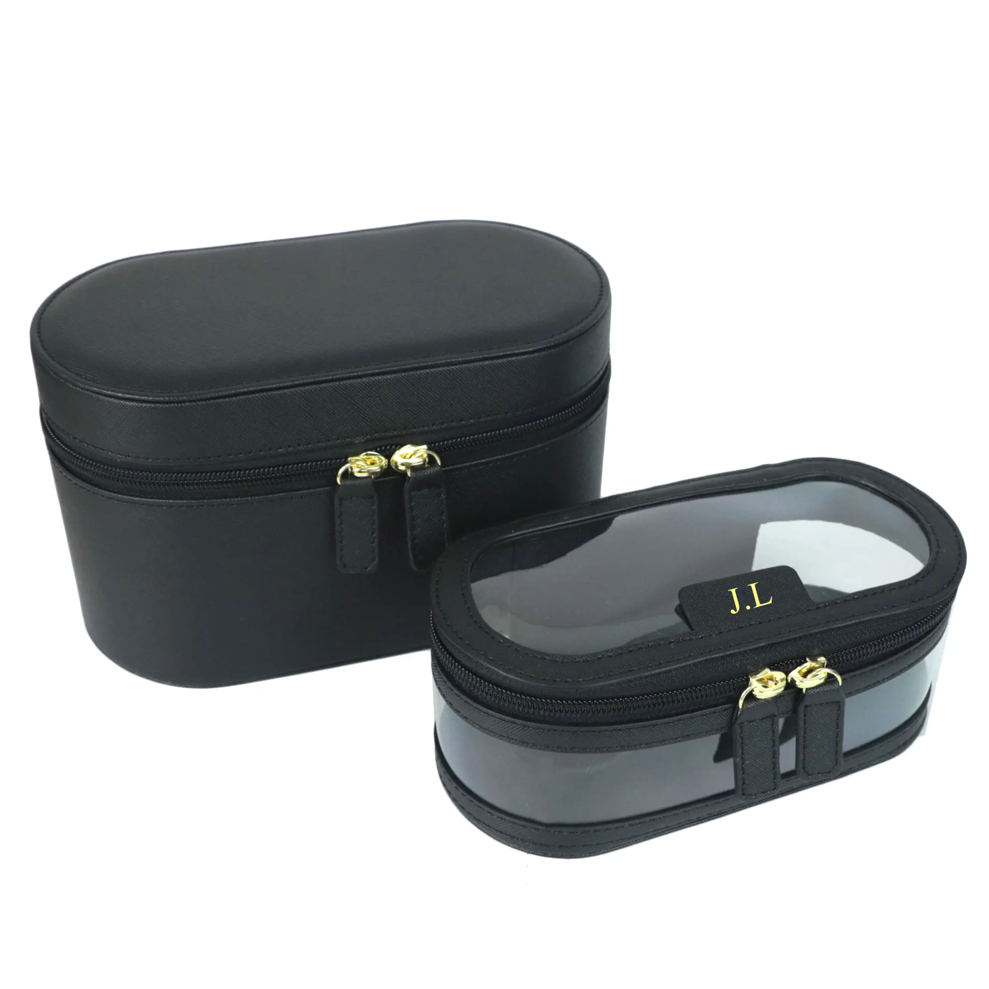 Customisable Name Ladies Saffiano Split Leather Travel Toiletry Case Bag Makeup Organizer Box Dopp Kit Cosmetic Bag Set 4