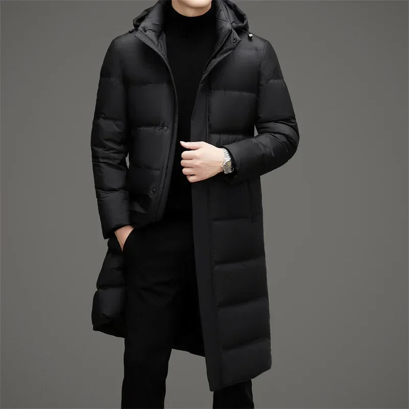 Chaqueta larga de plumón con gorro extraíble para hombre, chaqueta de invierno de marca 2024, chaqueta de invierno para hombre, chaqueta cortavientos para hombre, saco informal para hombre, abrigos pa