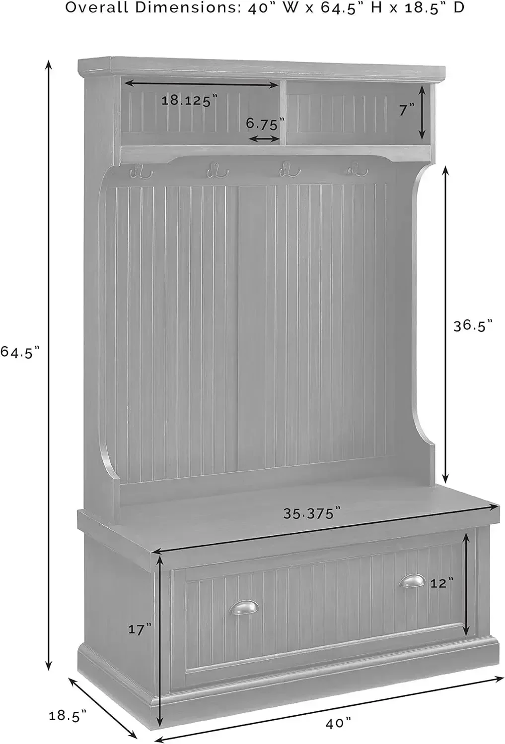 Crosley Furniture Seaside Hall Tree, Entryway Bench with Coat Rack and Shoe Cabinet, Distressed White 5
