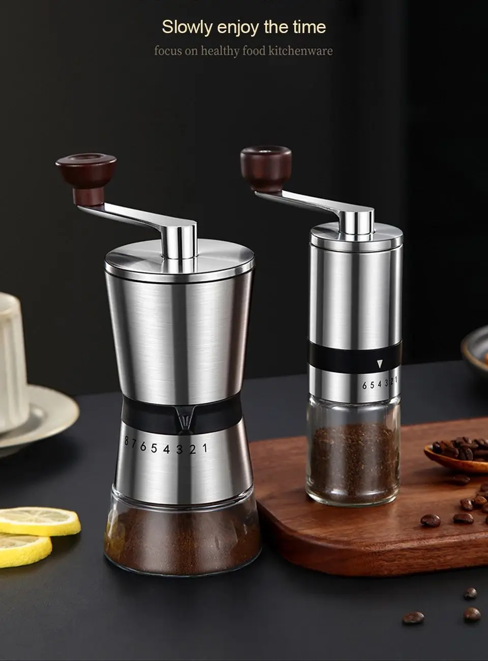 

Handle Coffee Bean Grinder Ceramic Grinde Core 6-8 Gears Precise Grinding Coarse Fine Uniform Easy to Clean for Cafe kitchen