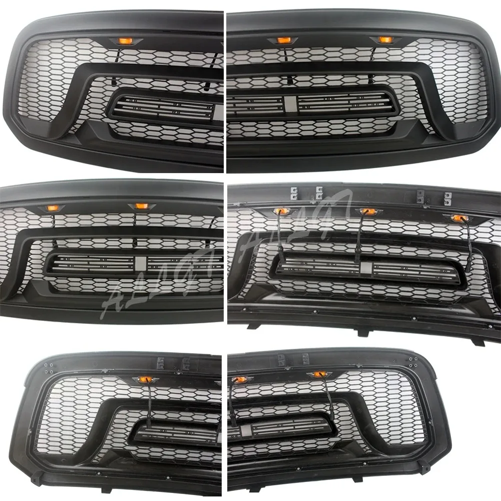 Grille de calandre en nid d'abeille avant de voiture pour Dodge Ram 1500  2013 2014 2015 2016 2017 2018 Grille d'admission d'air de radiateur de  pare-chocs Accessoires modifiés ABS avec lumière L 