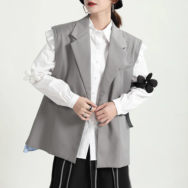 2024 New fashion designer style stitching shirt sleeveless vest medium length suit jacket women