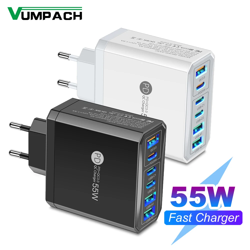 55W 3 Ports USB 3 PD chargeur adaptateur de charge pour Xiaomi iPhone 16 14 13 Samsung prise de téléphone portable charge QC 3.0 chargeur mural