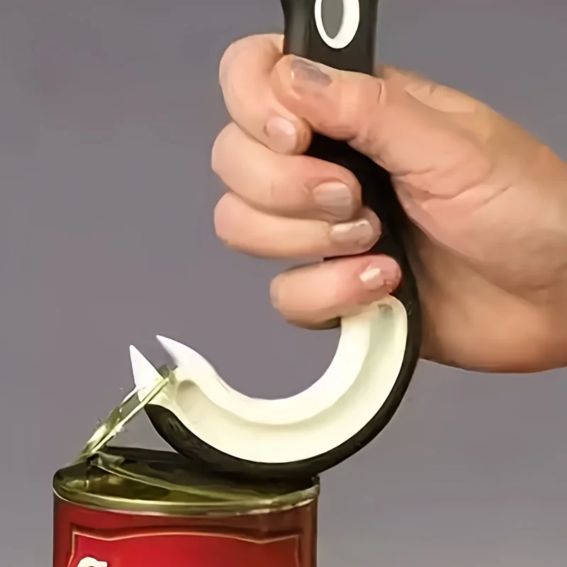 Easy-Grip Hook Can Opener - Smooth Edge, Durable Plastic, Compact Design
