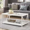 Rustic Coffee Table, Modern Living Room Table with Storage Shelf, White Oak 4