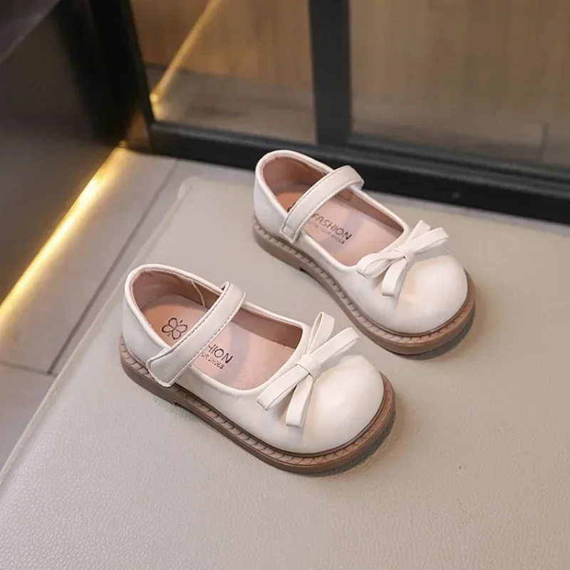 Black Leather Kids School Shoes Girls Non Slip Flats