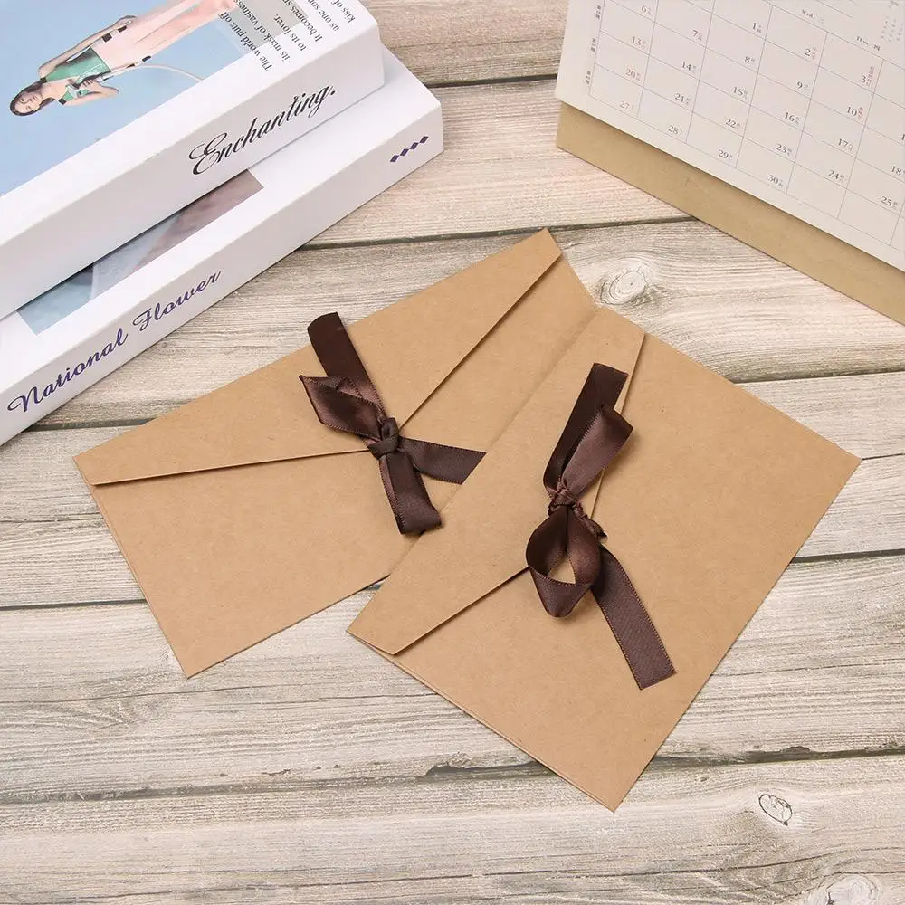 활 인사 카드 봉투, 결혼식 파티 초대장, 레트로 컬러, 진주 빛 종이, 두꺼운 리본, 감사 봉투, 세트당 10 개