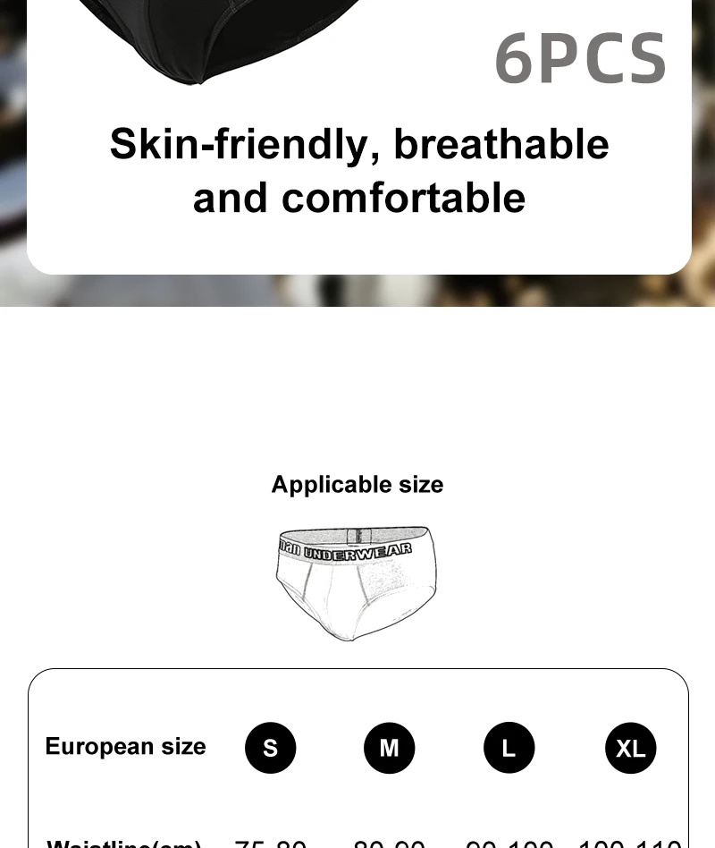 Description Picture 3 of item6Pcs Men's Panties Cotton Men Triangular Pants Solid Colour High Elastic Underwear Comfort Shorts Fashions Breathable Underpant