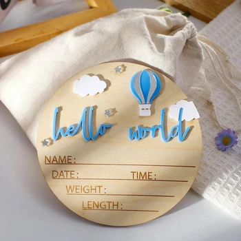 Palloncino blu, scritta 'Hello World', cartello con nome per neonati, nuvola, stella, decorazioni, cartello per annunciare la nascita, accessori per foto neonato maschio o femmina