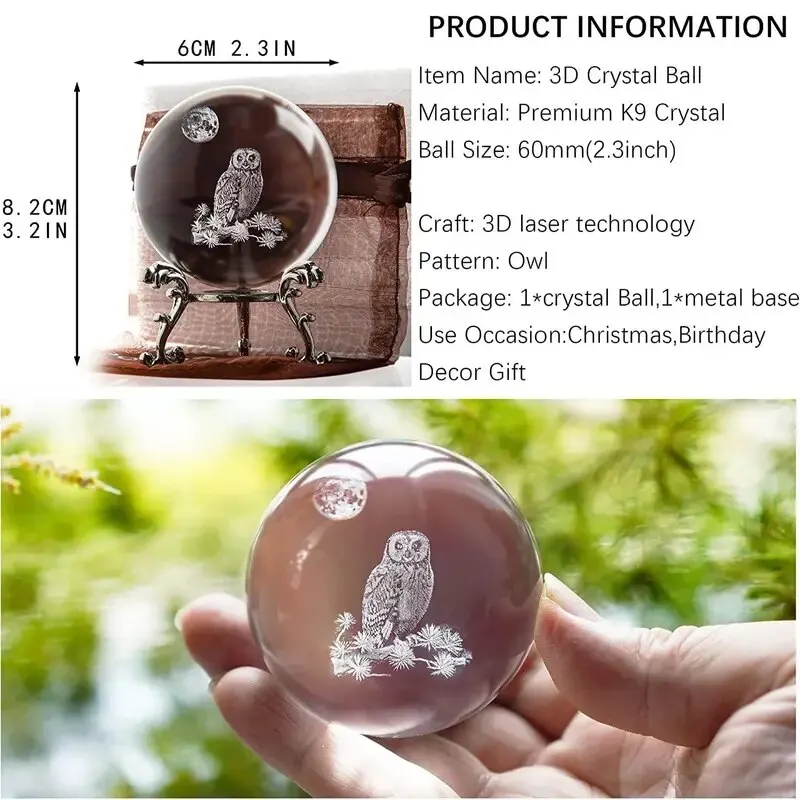 Crystal Ornaments Crystal Balls Crystal Ball Ornament 1pc Clear 60 Mm (2.4 In) Home Decor Gift Collection Cat Owl Figurine