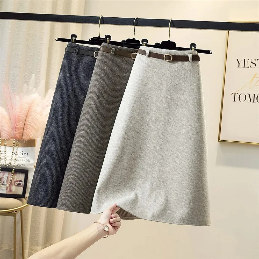 

Skirt Female 2023 Autumn Winter Thick Warm Fashion Simple Solid Color High Waist Straight Tooling Package Hip Long R42