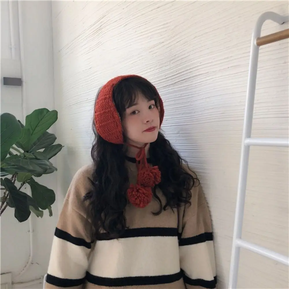 Handmade Y2k Plush Earmuffs Thicken Solid Color JK Knitted Earflap Riding Soft Warm Winter Ear Cover Girl warm earmuffs