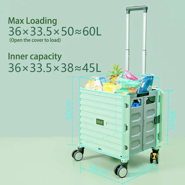 Piknik Bevásárlókosár Szupermarket Hordozható Összecsukható Élelmiszerbolt 360 Fokos Univerzális Kerék Műanyag Kocsi Kültéri Tároló