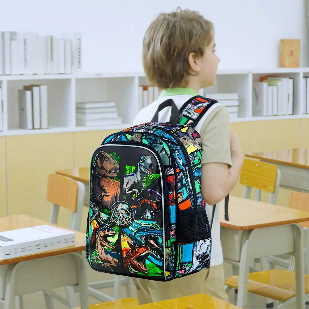 3PCS Backpack for Boys, 16 Inch Dinosaur Water Resistant Preschool Bookbags, Cool Elementary Kindergarten School Backpacks and L 4